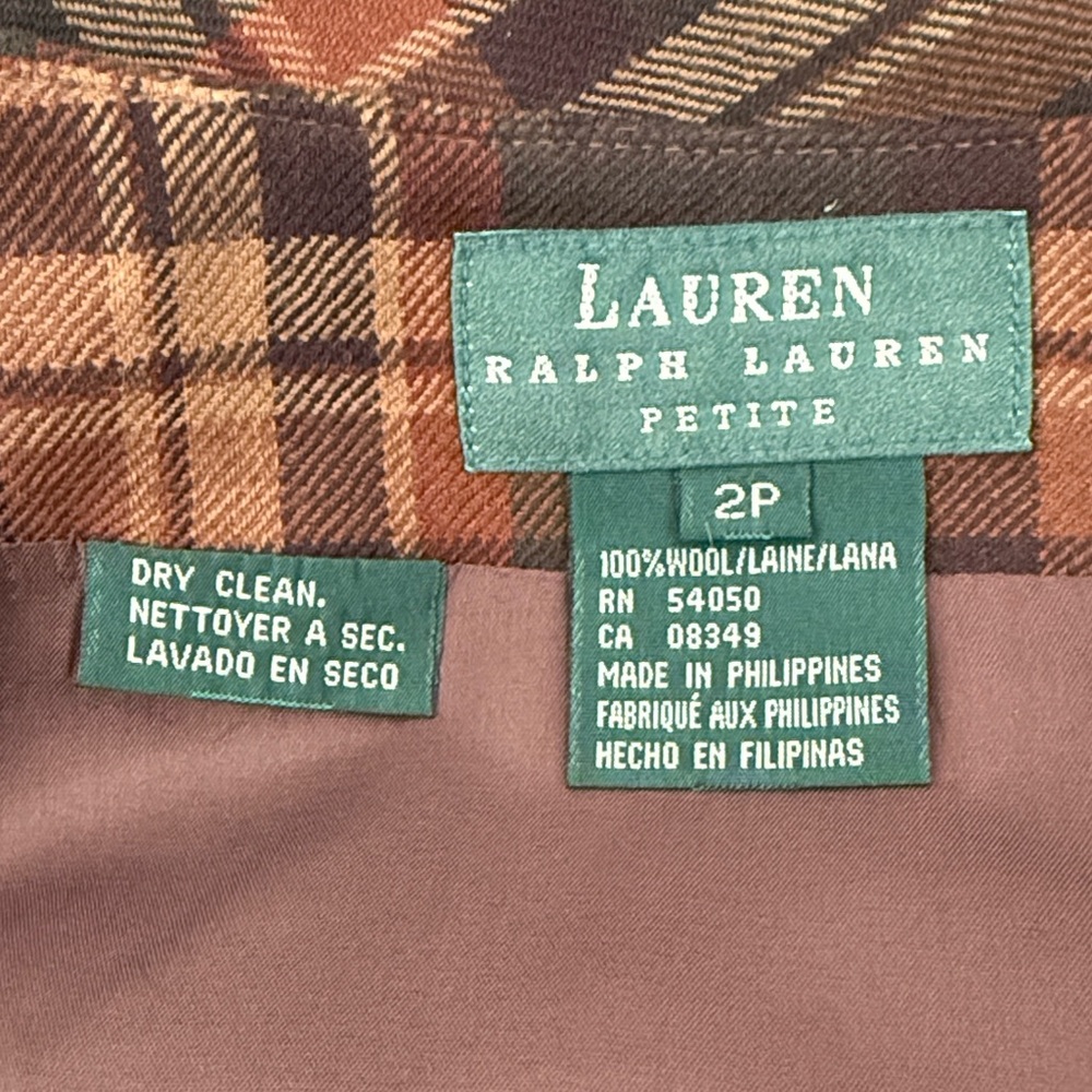 Lauren Ralph Lauren brown green plaid wrap skirt - Picture 8 of 9
